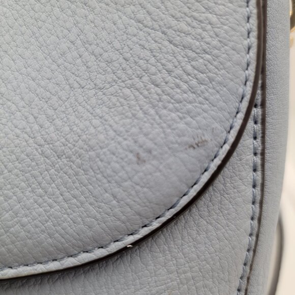 Michael Kors Pebbled Leather Half Dome Crossbody Bag Blue Gold Chain Strap - Picture 11 of 13